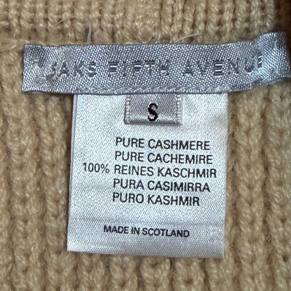 Saks Fifth Avenue Cashmere Tan Vintage Cowl Neck Sweater Size Small - Picture 2 of 7